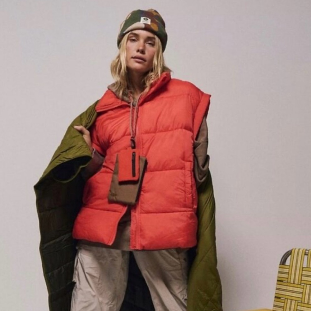 Women's Red and Green Puffer Vest